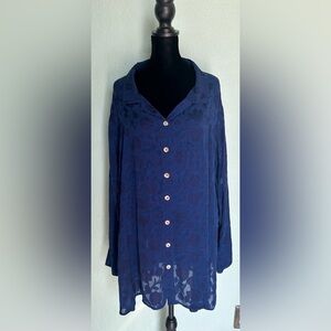 Citron Navy Blue Sheer Button-Up Top